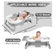 MoreFeel Collapsible Baby Bathtub for Newborn with Thermometer & 1 Hooded Towel & 1 Soft Floating Cushion, Grey