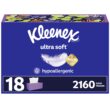 Kleenex Ultra Soft Facial Tissues, 18 Flat Boxes, 120 Tissues per Box, 3-Ply (2,160 Total Tissues), Packaging May Vary