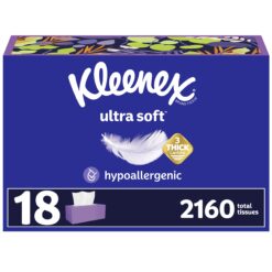 Kleenex Ultra Soft Facial Tissues, 18 Flat Boxes, 120 Tissues per Box, 3-Ply (2,160 Total Tissues), Packaging May Vary