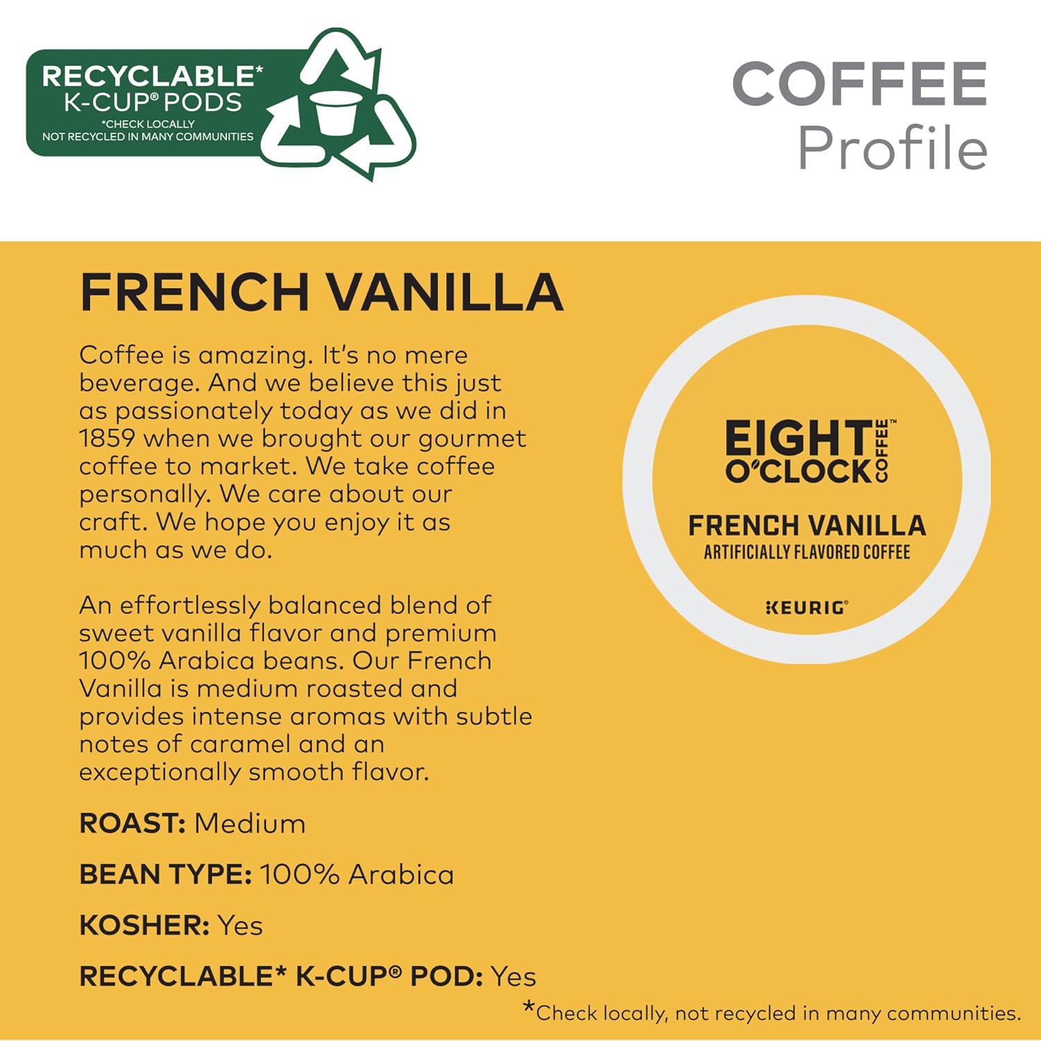 Eight O'Clock Coffee French Vanilla, Keurig Single Serve K-Cup Pods, Light Roast, 72 Count Eight O'Clock Coffee French Vanilla, Keurig Single Serve K-Cup Pods, Light Roast, 72 Count - Image 3