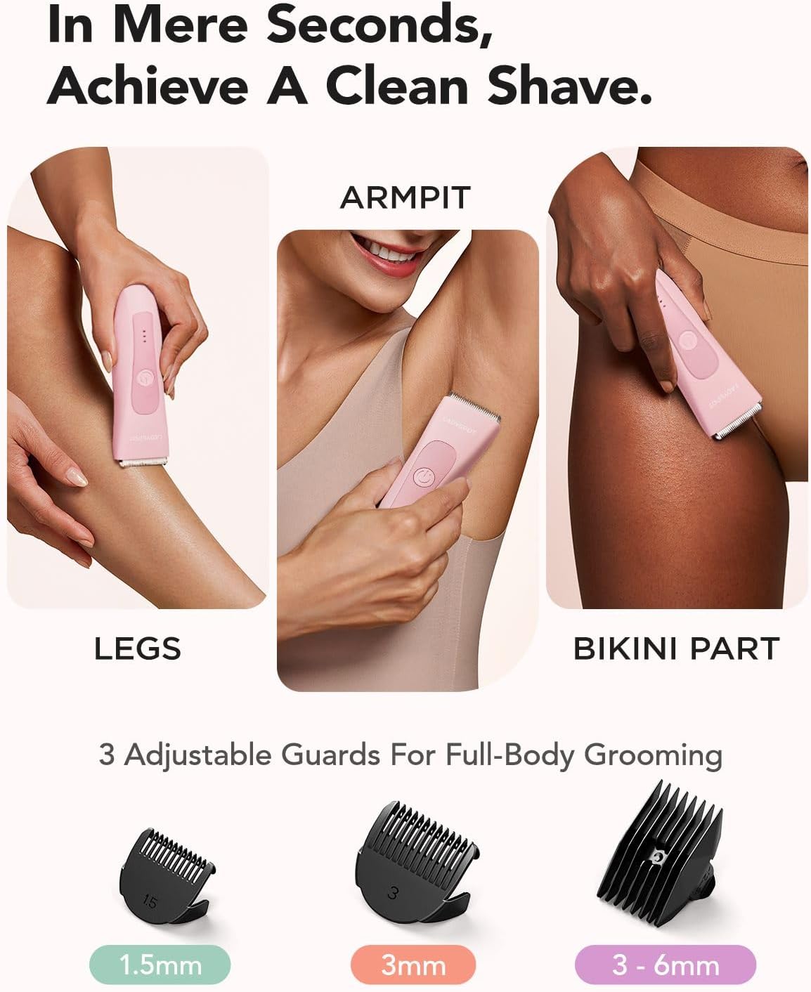 LADYSPOT Electric Shaver for Women, Women Shaving & Grooming Sets, with 3 Guard and Replaceable Ceramic Blade Heads LADYSPOT Electric Shaver for Women, Women Shaving & Grooming Sets, with 3 Guard and Replaceable Ceramic Blade Heads - Image 3