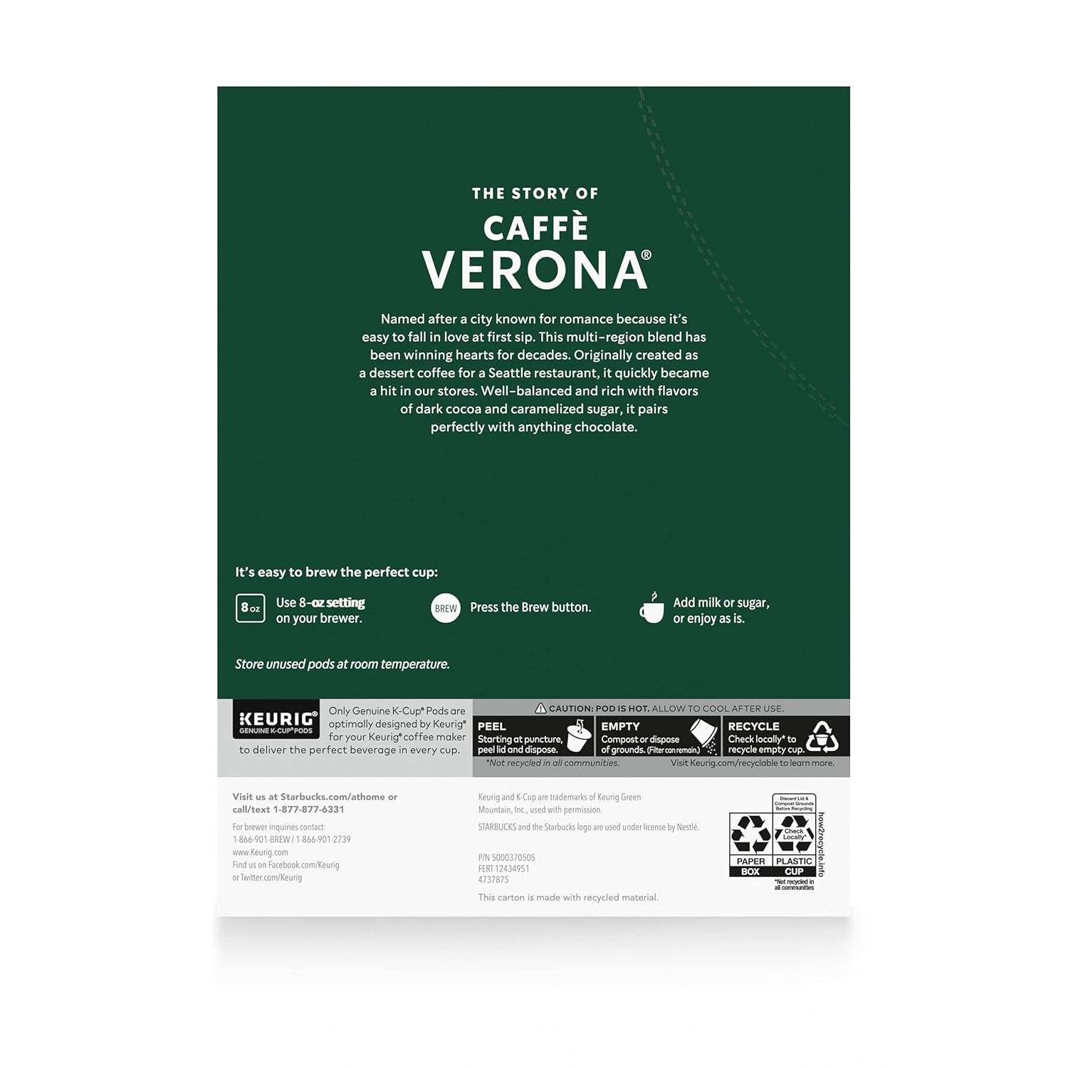 Starbucks K-Cup Coffee Pods, Dark Roast Coffee, Caffè Verona for Keurig Brewers, 100% Arabica, 4 boxes (96 pods total) Starbucks K-Cup Coffee Pods, Dark Roast Coffee, Caffè Verona for Keurig Brewers, 100% Arabica, 4 boxes (96 pods total) - Image 8