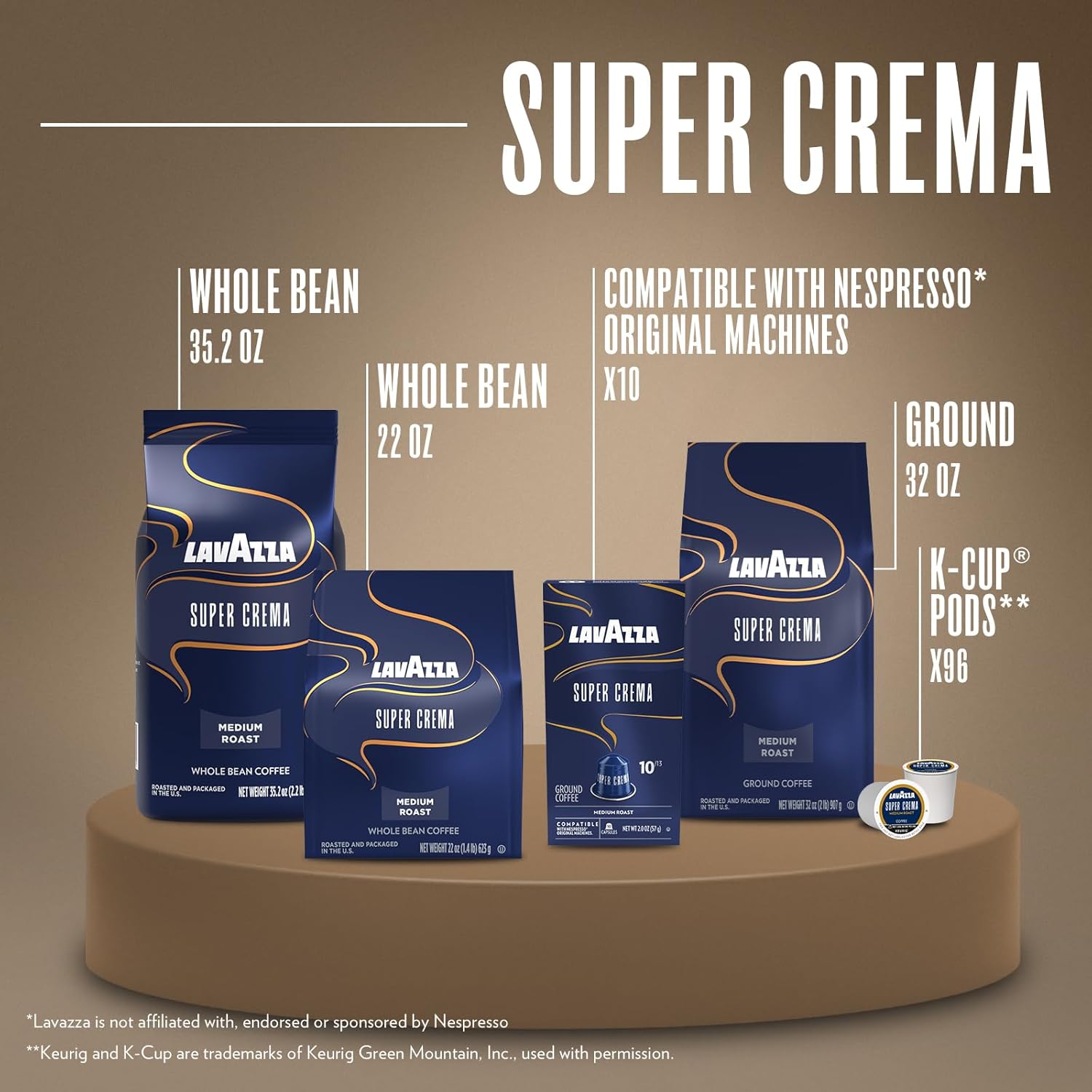 Lavazza Super Crema Whole Bean Coffee, Medium Espresso Roast, Arabica and Robusta Blend, 22 oz Bag (Pack of 6) Lavazza Super Crema Whole Bean Coffee, Medium Espresso Roast, Arabica and Robusta Blend, 22 oz Bag (Pack of 6) - Image 3