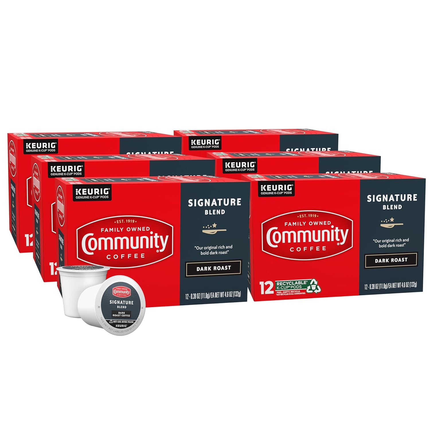 Community Coffee Signature Blend 72 Count Coffee Pods, Dark Roast, Compatible with Keurig 2.0 K-Cup Brewers, 12 Count (Pack of 6) Community Coffee Signature Blend 72 Count Coffee Pods, Dark Roast, Compatible with Keurig 2.0 K-Cup Brewers, 12 Count (Pack of 6)