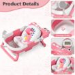 Collapsible Baby Bathtub for Newborn, Foldable Baby Bath Tub with Thermometer & Soft Floating Cushion & Drain Hole, Pink