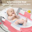 MoreFeel Collapsible Baby Bathtub for Newborn with Thermometer & 1 Hooded Towel & 1 Soft Floating Cushion, Pink