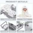 MoreFeel Collapsible Baby Bathtub for Newborn with Thermometer & 1 Hooded Towel & 1 Soft Floating Cushion, Grey