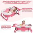 MoreFeel Collapsible Baby Bathtub for Newborn with Thermometer & 1 Hooded Towel & 1 Soft Floating Cushion, Pink
