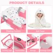 MoreFeel Collapsible Baby Bathtub for Newborn with Thermometer & 1 Hooded Towel & 1 Soft Floating Cushion, Pink