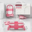 Collapsible Baby Bathtub for Newborn, Foldable Baby Bath Tub with Thermometer & Soft Floating Cushion & Drain Hole, Pink