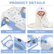 MoreFeel Collapsible Baby Bathtub for Newborn with Thermometer & 1 Hooded Towel & 1 Soft Floating Cushion, BabyBlue