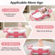 Collapsible Baby Bathtub for Newborn, Foldable Baby Bath Tub with Thermometer & Soft Floating Cushion & Drain Hole, Pink