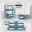Collapsible Baby Bathtub for Newborn, Foldable Baby Bath Tub with Thermometer & Soft Floating Cushion & Drain Hole, Blue