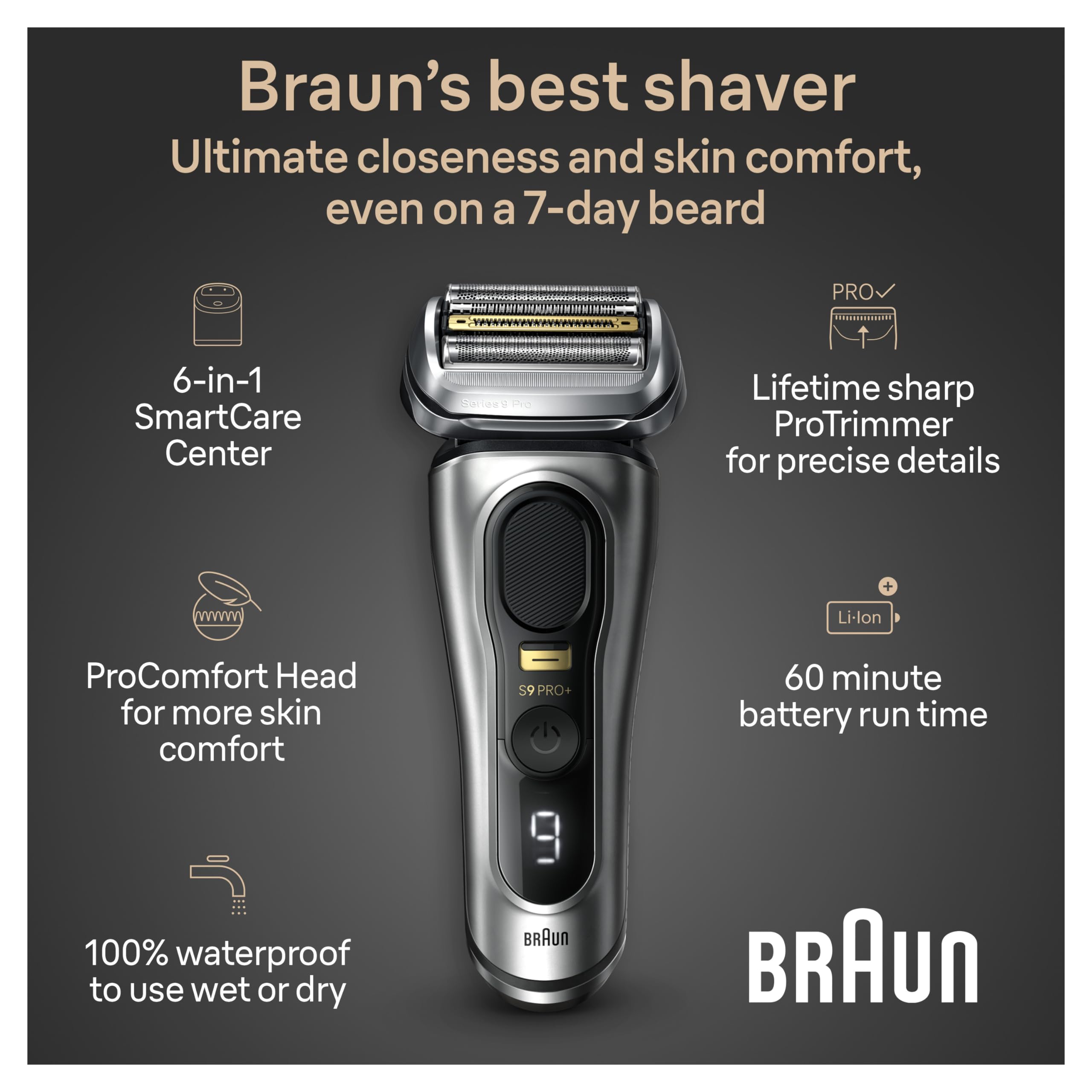Braun Series 9 PRO+ Electric Razor for Men, 5 Pro Shaving Elements and Shave-Preparing ProComfort Head for Closeness & Skin Comfort Braun Series 9 PRO+ Electric Razor for Men, 5 Pro Shaving Elements and Shave-Preparing ProComfort Head for Closeness & Skin Comfort - Image 6