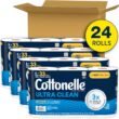 Cottonelle Ultra Clean Toilet Paper with Active CleaningRipples Texture, Strong Bath Tissue, 24 Family Mega Rolls (4 Packs of 6)