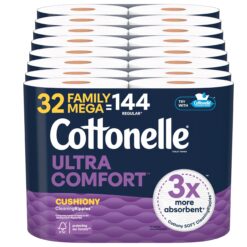 Cottonelle Ultra Comfort Toilet Paper with Cushiony CleaningRipples Texture, 32 Family Mega Rolls