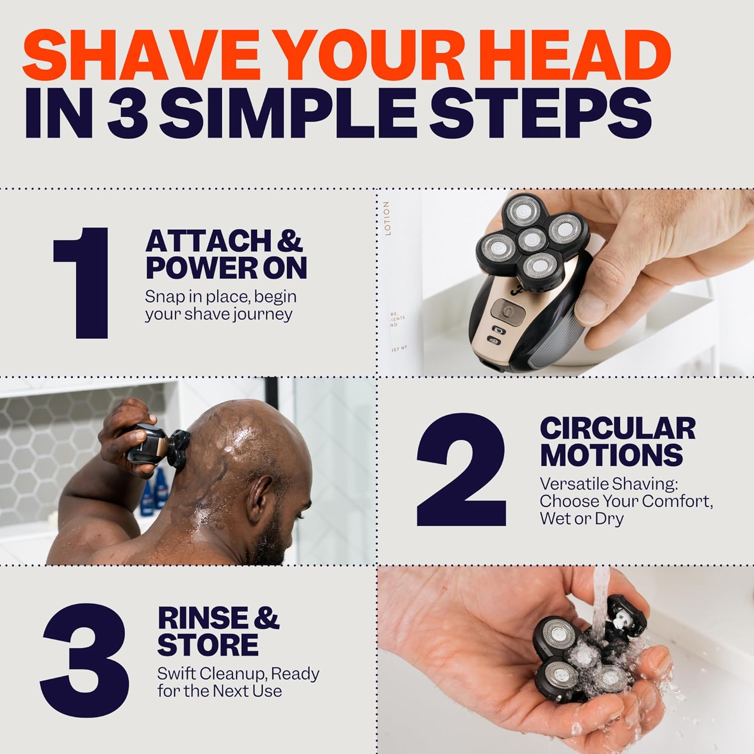 The FlexSeries Electric Head Hair Shaver - Freebird - Ultimate Mens Cordless Rechargeable Wet/Dry Skull & Bald Head Waterproof Razor The FlexSeries Electric Head Hair Shaver - Freebird - Ultimate Mens Cordless Rechargeable Wet/Dry Skull & Bald Head Waterproof Razor - Image 5