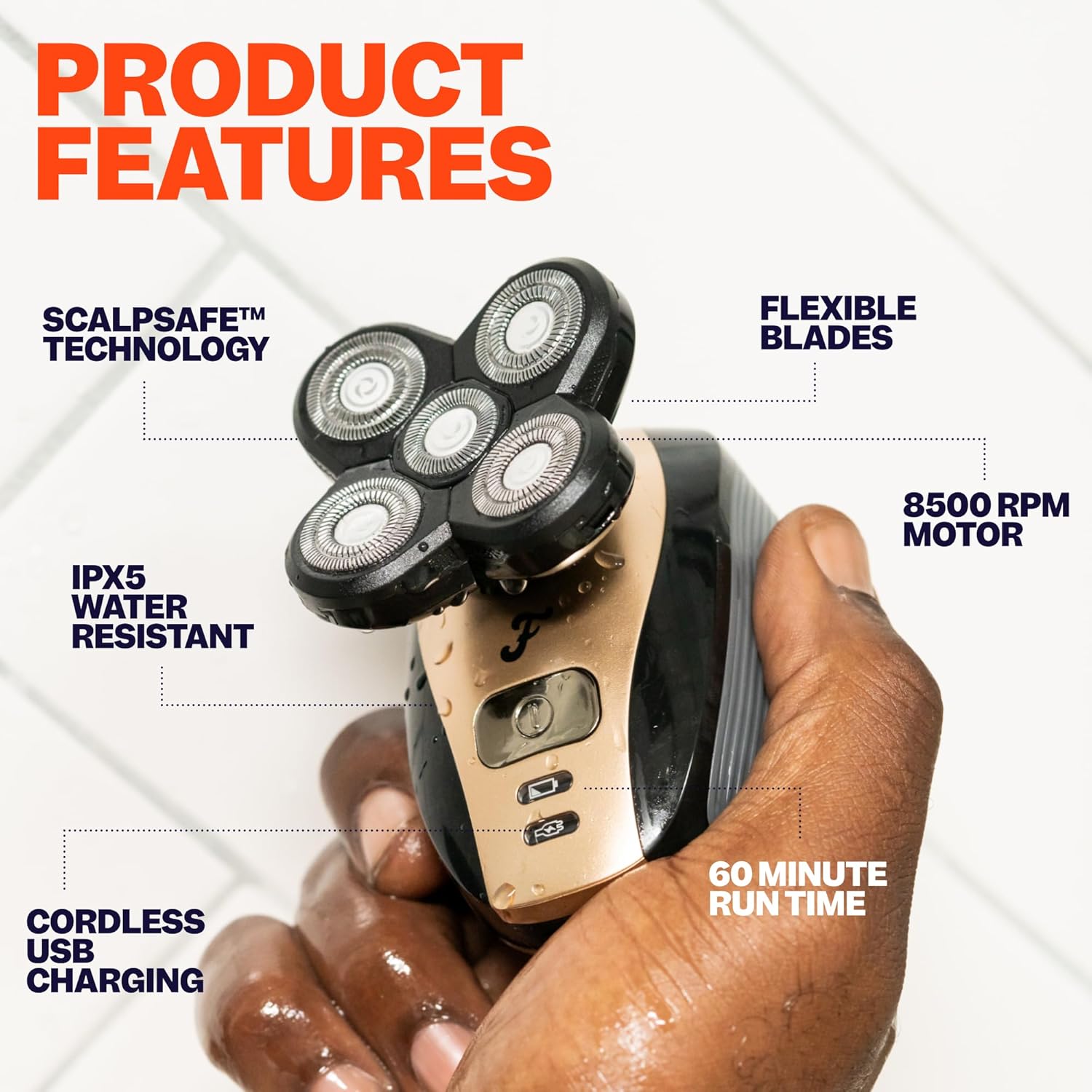The FlexSeries Electric Head Hair Shaver - Freebird - Ultimate Mens Cordless Rechargeable Wet/Dry Skull & Bald Head Waterproof Razor The FlexSeries Electric Head Hair Shaver - Freebird - Ultimate Mens Cordless Rechargeable Wet/Dry Skull & Bald Head Waterproof Razor - Image 2