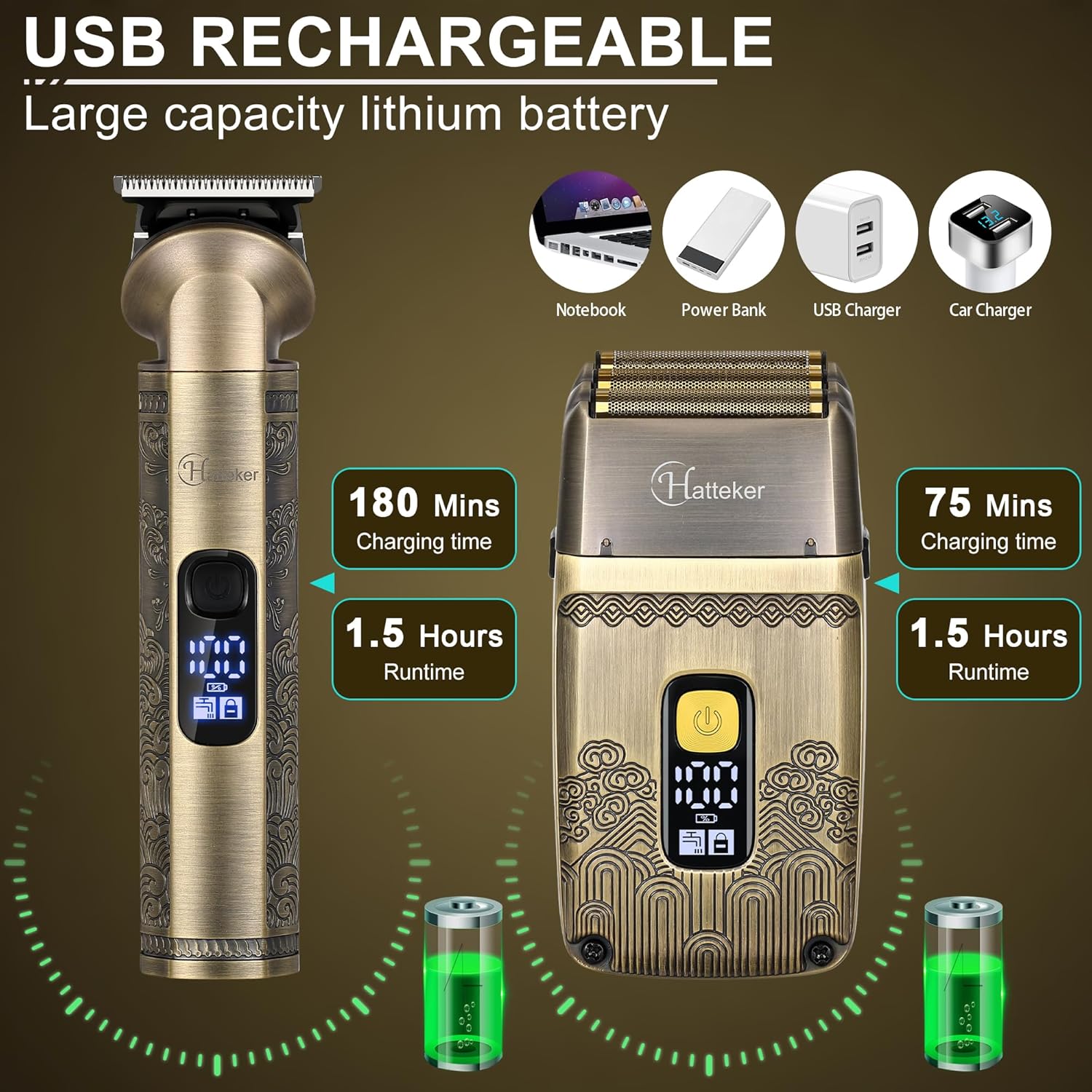 Hatteker Professional Hair Clipper Electric Razor Foil Shavers for Men Body Nose Ear Hair Grooming Kit Hatteker Professional Hair Clipper Electric Razor Foil Shavers for Men Body Nose Ear Hair Grooming Kit - Image 6