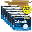 Cottonelle Ultra Clean Toilet Paper with Active CleaningRipples Texture, Strong Bath Tissue, 32 Family Mega Rolls (8 Packs of 4)