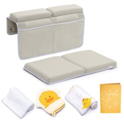 BABY BOOTH Bath Kneeler with Elbow Rest Pad Set, 1.75 inch Thick Kneeling Pad and Elbow Support for Knee Arm Support, Beige