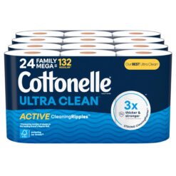 Cottonelle Ultra Clean Toilet Paper with Active CleaningRipples Texture, Strong Bath Tissue, 24 Family Mega Rolls (4 Packs of 6)