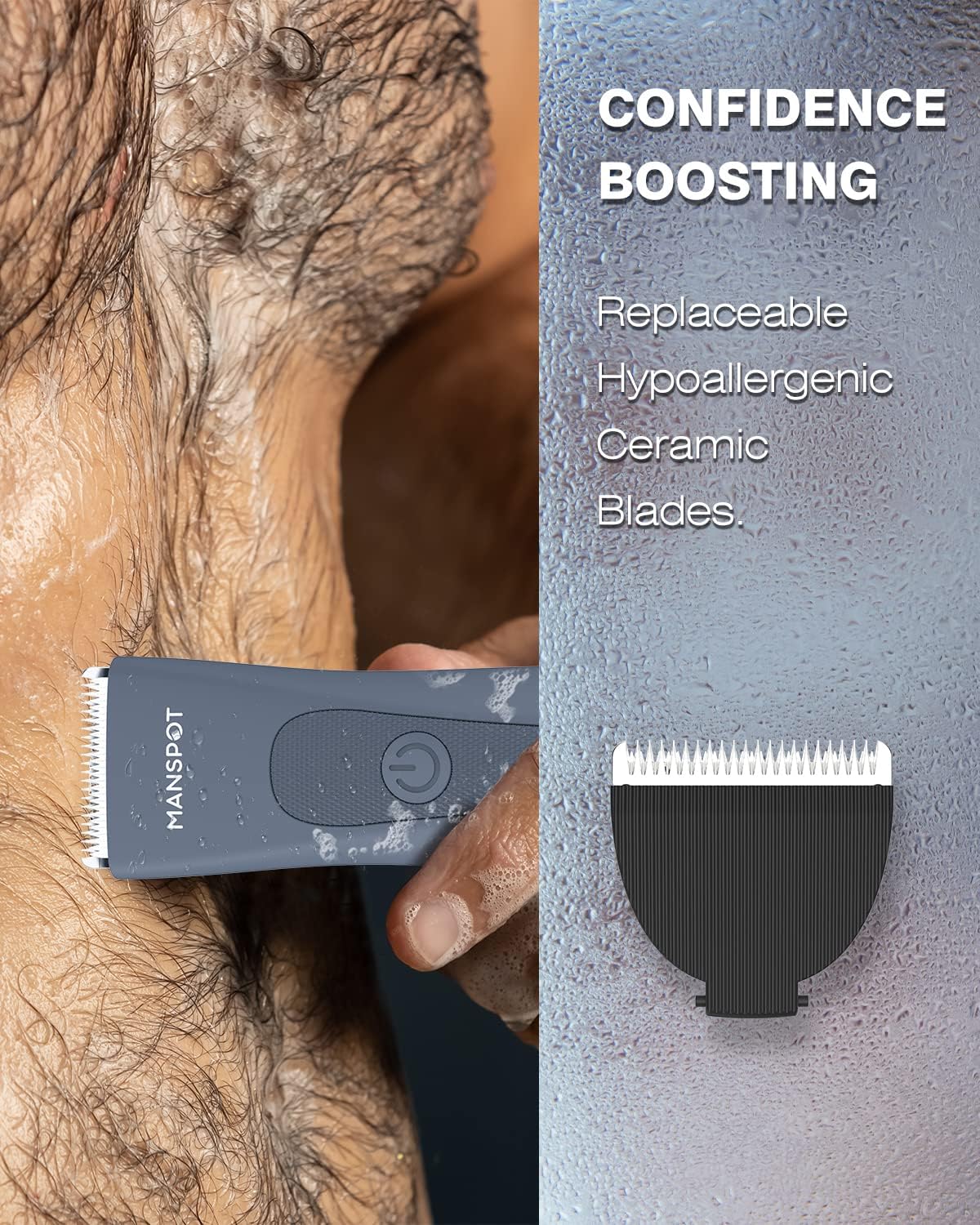 MANSPOT Electric Groin Hair Trimmer Men's Shaving & Grooming Sets Kit with 4 Guards and Replaceable Ceramic Blade Heads, Airy Blue MANSPOT Electric Groin Hair Trimmer Men's Shaving & Grooming Sets Kit with 4 Guards and Replaceable Ceramic Blade Heads, Airy Blue - Image 5