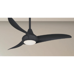 Minka Aire Light Wave 44 44-Inches Black with Black Blades Integrated LED Fixture Indoor Downrod mount Propeller Ceiling Fan With Light and Remote ( 3 -Blade)