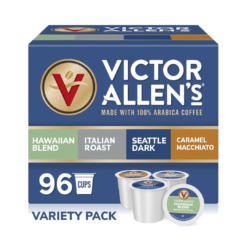 Victor Allen's Coffee Variety Pack (Kona Blend, Italian Roast, Seattle Dark, Caramel Macchiato), 96 Count, Single Serve Coffee Pods for Keurig K-Cup Brewers