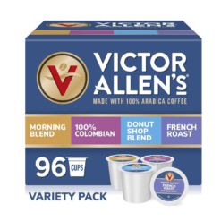 Victor Allen's Coffee Variety Pack (Morning Blend, 100% Colombian, Donut Shop Blend, and French Roast), 96 Count, Single Serve Coffee Pods for Keurig K-Cup Brewers