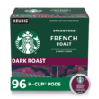 Starbucks K-Cup Coffee Pods, Dark Roast Coffee, French Roast for Keurig Brewers, 100% Arabica, 4 boxes (96 pods total)