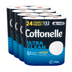 Cottonelle Ultra Clean Toilet Paper with Active CleaningRipples, 1- Ply, 24 Family Mega Rolls (4 Packs of 6), Packaging May Vary