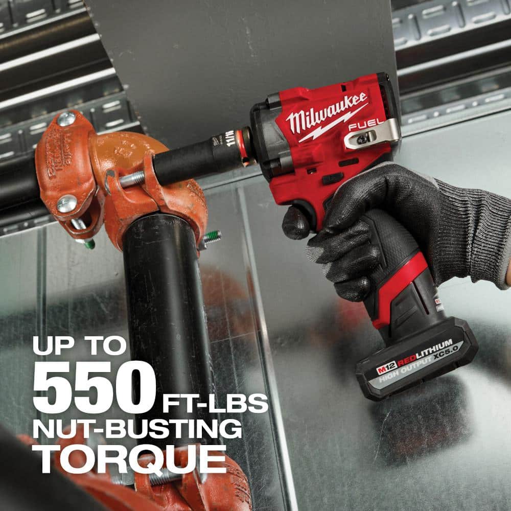 Milwaukee M12 FUEL 12V Lithium-Ion Brushless Cordless Stubby 1/2 in. Impact Wrench with Pin Detent (Tool-Only) 2563P-20 Milwaukee M12 FUEL 12V Lithium-Ion Brushless Cordless Stubby 1/2 in. Impact Wrench with Pin Detent (Tool-Only) 2563P-20