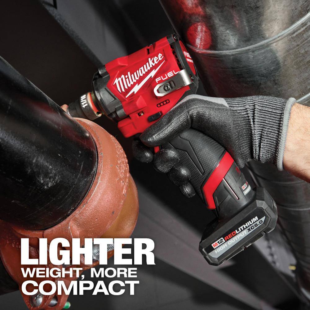 Milwaukee M12 FUEL 12V Lithium-Ion Brushless Cordless Stubby 1/2 in. Impact Wrench with Pin Detent (Tool-Only) 2563P-20 Milwaukee M12 FUEL 12V Lithium-Ion Brushless Cordless Stubby 1/2 in. Impact Wrench with Pin Detent (Tool-Only) 2563P-20