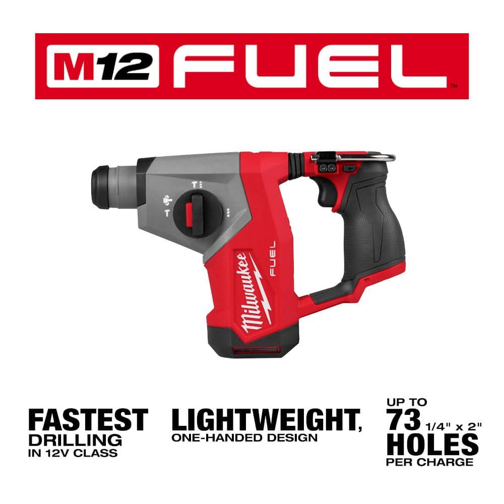Milwaukee M12 FUEL 12V Lithium-Ion Brushless Cordless 5/8 in. SDS-Plus Rotary Hammer Drill (Tool-Only) 2508-20 Milwaukee M12 FUEL 12V Lithium-Ion Brushless Cordless 5/8 in. SDS-Plus Rotary Hammer Drill (Tool-Only) 2508-20