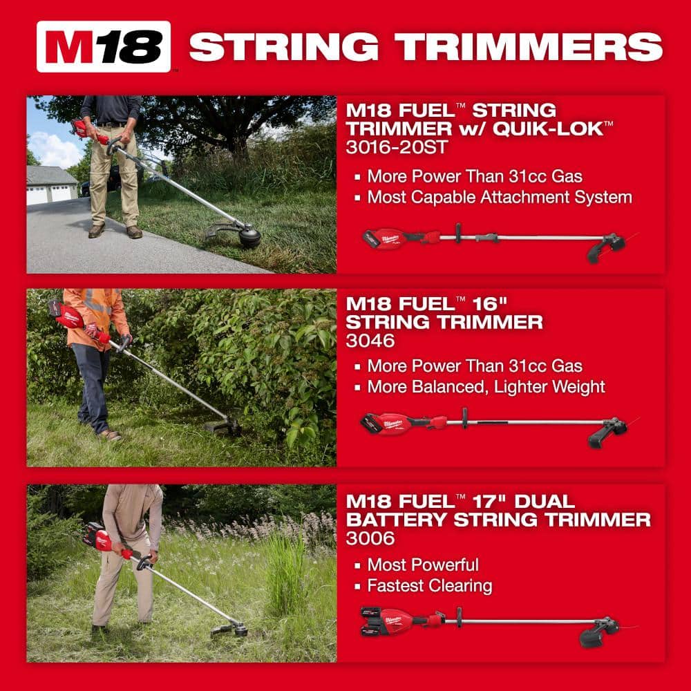 Milwaukee M18 FUEL 18V 16 in. Brushless Cordless Battery Powered String Trimmer with QUIK-LOK Attachment Capability (Tool-Only) 3016-20ST