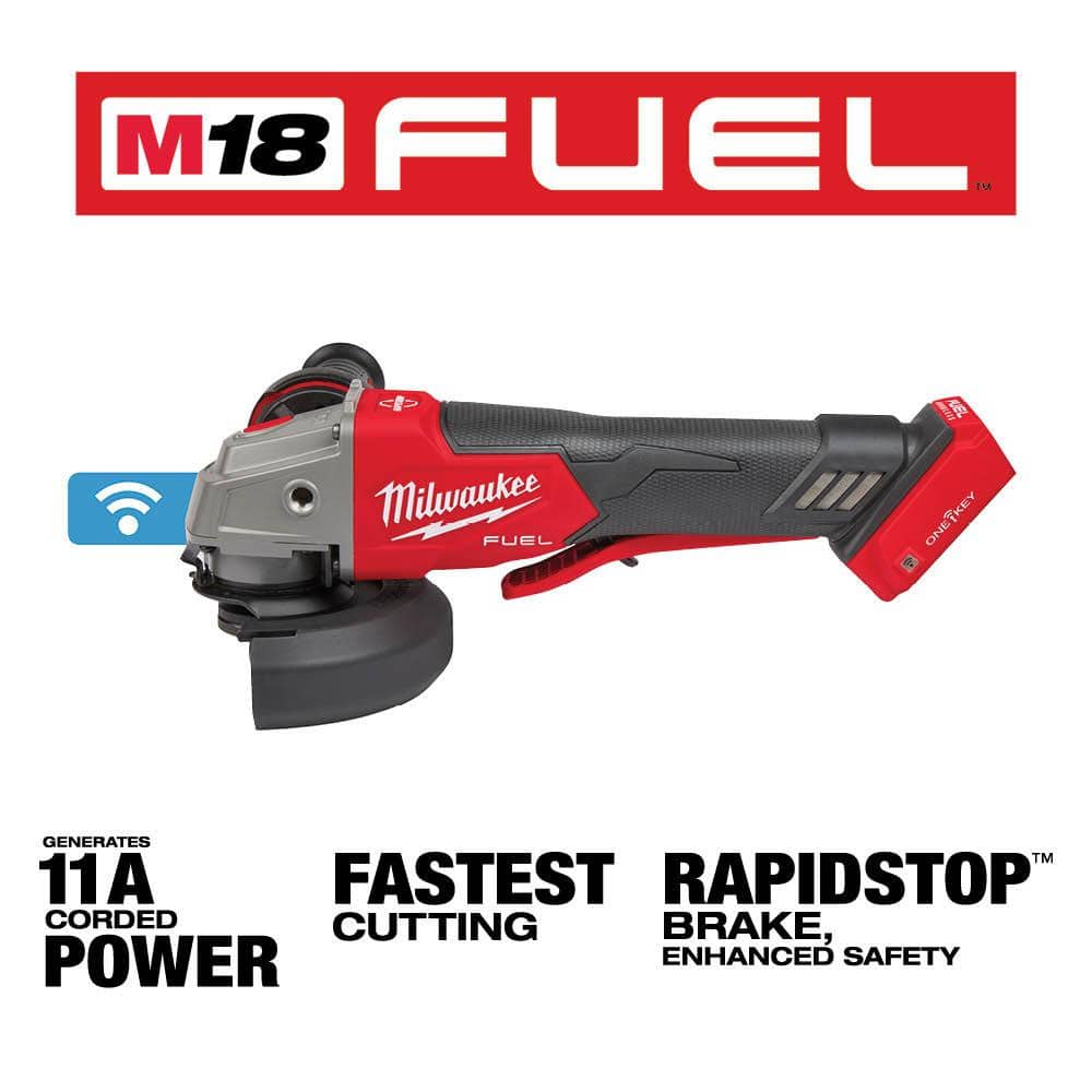 Milwaukee M18 FUEL 18V Lithium-Ion Brushless Cordless 4-1/2 in./5 in. Braking Grinder With Paddle Switch (Tool-Only) 2882-20 Milwaukee M18 FUEL 18V Lithium-Ion Brushless Cordless 4-1/2 in./5 in. Braking Grinder With Paddle Switch (Tool-Only) 2882-20