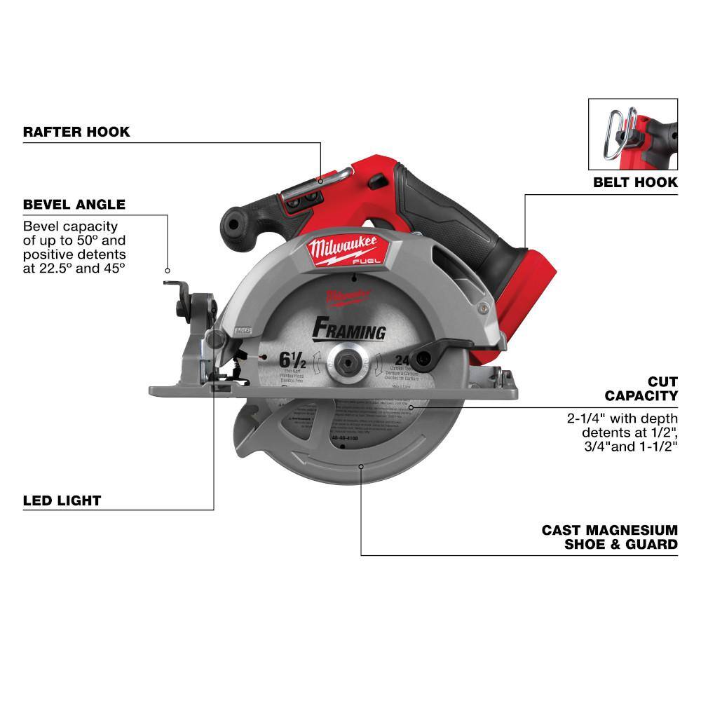 Milwaukee M18 FUEL 18V Lithium-Ion Brushless Cordless 6-1/2 in. Circular Saw (Tool-Only) 2833-20 Milwaukee M18 FUEL 18V Lithium-Ion Brushless Cordless 6-1/2 in. Circular Saw (Tool-Only) 2833-20