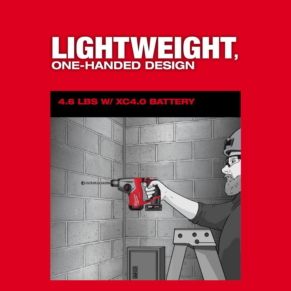 Milwaukee M12 FUEL 12V Lithium-Ion Brushless Cordless 5/8 in. SDS Plus Rotary Hammer Kit with One 4.0Ah Battery and Bag 2508-21XC Milwaukee M12 FUEL 12V Lithium-Ion Brushless Cordless 5/8 in. SDS Plus Rotary Hammer Kit with One 4.0Ah Battery and Bag 2508-21XC