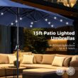 Sunshine Valley 15-Feet Steel Blue No-tilt Market Patio Umbrella with Lights and with Base