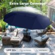 Sunshine Valley 15-Feet Steel Blue No-tilt Market Patio Umbrella with Lights and with Base