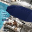 Sunshine Valley 15-Feet Steel Blue No-tilt Market Patio Umbrella with Lights and with Base