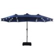 Sunshine Valley 15-Feet Steel Blue No-tilt Market Patio Umbrella with Lights and with Base