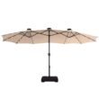 Sunshine Valley 15-Feet Steel Beige No-tilt Market Patio Umbrella with Lights and with Base