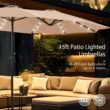 Sunshine Valley 15-Feet Steel Beige No-tilt Market Patio Umbrella with Lights and with Base