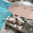 Sunshine Valley 15-Feet Steel Beige No-tilt Market Patio Umbrella with Lights and with Base