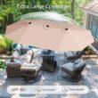 Sunshine Valley 15-Feet Steel Beige No-tilt Market Patio Umbrella with Lights and with Base