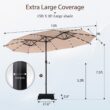 Sunshine Valley 15-Feet Steel Beige No-tilt Market Patio Umbrella with Lights and with Base