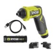 RYOBI USB Lithium Multi-Head Screwdriver Kit w/2Ah Battery, Charging Cable, 10-Piece Bit Set, Case and 3-Interchangeable Heads FVD51K
