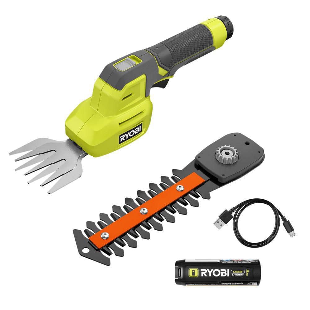 RYOBI USB Lithium Shear Shrubber Kit with 2.0 Ah USB Lithium Battery and Charging Cable FVHT51K
